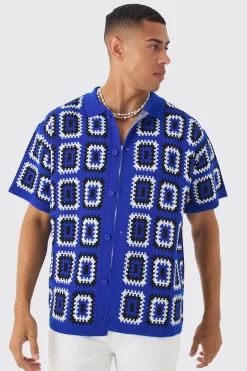 Oversized Boxy Crochet Knit Shirt | BoohooMAN UK