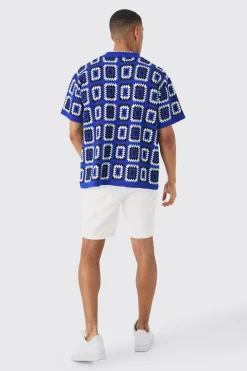 Oversized Boxy Crochet Knit Shirt | BoohooMAN UK