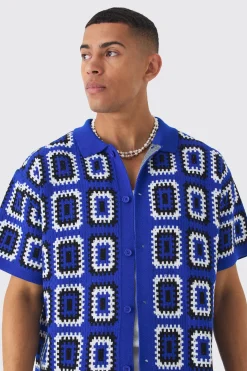 Oversized Boxy Crochet Knit Shirt | BoohooMAN UK