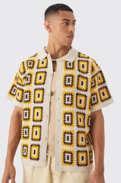 Oversized Boxy Crochet Knit Shirt | BoohooMAN UK