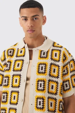 Oversized Boxy Crochet Knit Shirt | BoohooMAN UK
