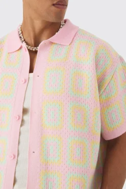 Oversized Boxy Crochet Knit Shirt | BoohooMAN UK