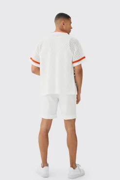 Oversized Boxy Crochet Placement Knit Shirt | BoohooMAN UK