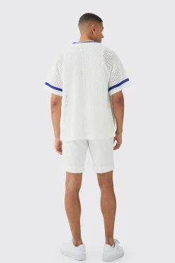 Oversized Boxy Crochet Placement Knit Shirt | BoohooMAN UK