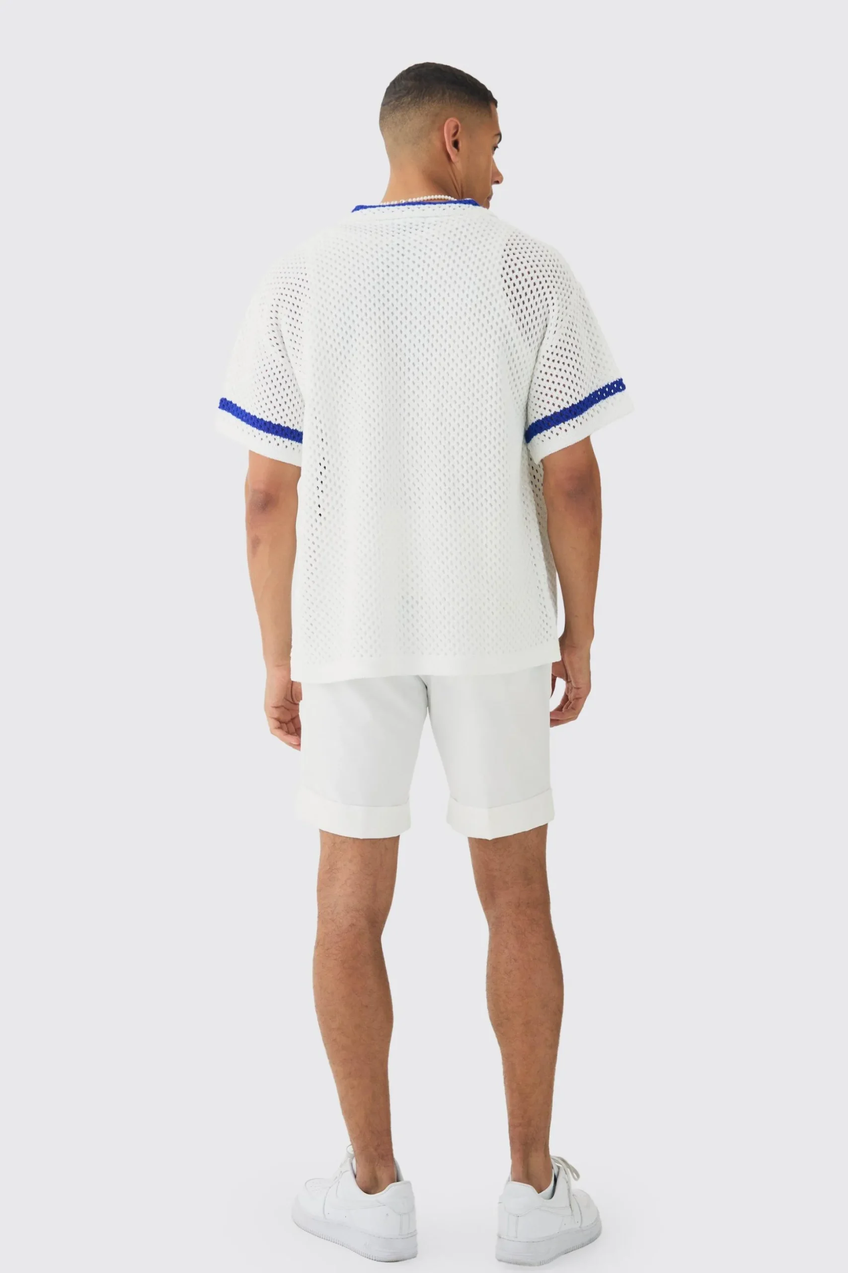Oversized Boxy Crochet Placement Knit Shirt | BoohooMAN UK