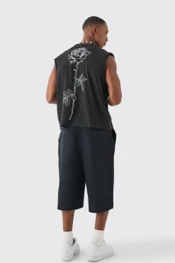 Oversized Boxy Cropped Line Rose Print Tank | BoohooMAN UK