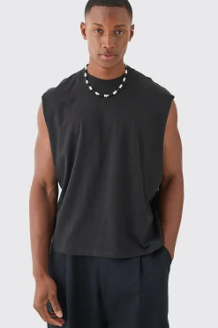 Oversized Boxy Cropped Line Rose Print Tank | BoohooMAN UK