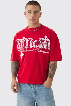 Oversized Boxy Cross Applique Distressed T-shirt | BoohooMAN UK
