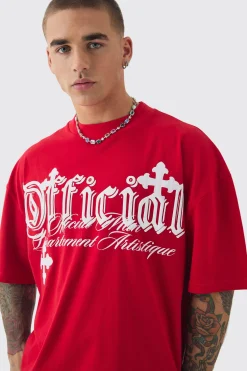 Oversized Boxy Cross Applique Distressed T-shirt | BoohooMAN UK