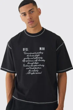 Oversized Boxy Cross Applique Contrast Stitch Heavyweight T-Shirt | BoohooMAN UK