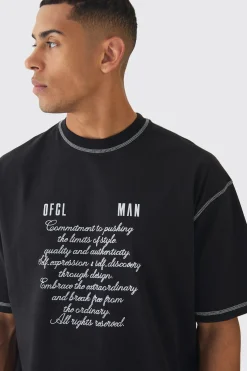 Oversized Boxy Cross Applique Contrast Stitch Heavyweight T-Shirt | BoohooMAN UK
