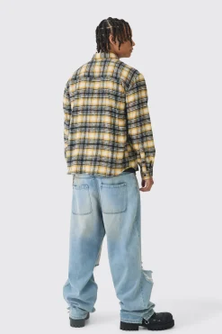Oversized Boxy Cross Applique Check Shirt | BoohooMAN UK