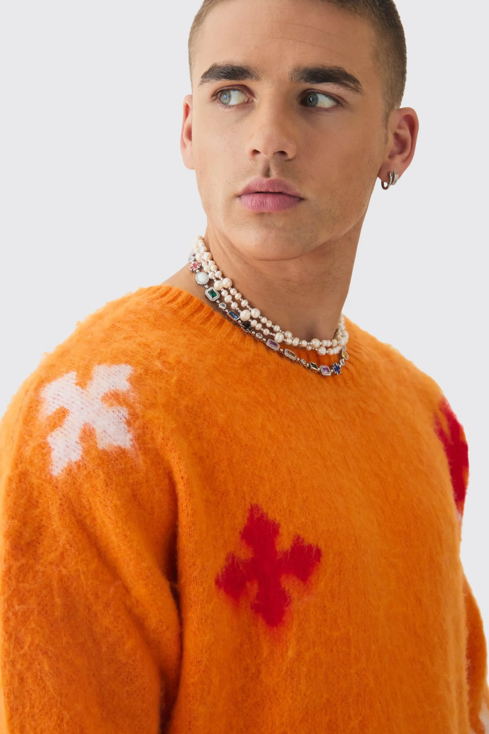 Oversized Boxy Cross Brushed Knitted Jumper | BoohooMAN UK
