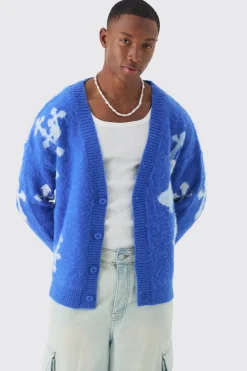 Oversized Boxy Cross Brushed Knitted Cardigan | BoohooMAN UK