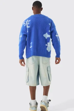 Oversized Boxy Cross Brushed Knitted Cardigan | BoohooMAN UK