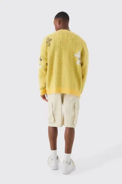 Oversized Boxy Cross Brushed Knitted Cardigan | BoohooMAN UK