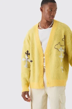 Oversized Boxy Cross Brushed Knitted Cardigan | BoohooMAN UK