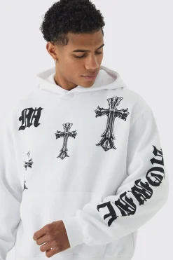 Oversized Boxy Cross Printed Hoodie | BoohooMAN UK