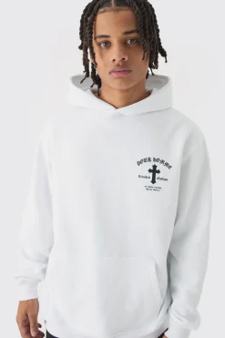 Oversized Boxy Cross Print Hoodie | BoohooMAN UK