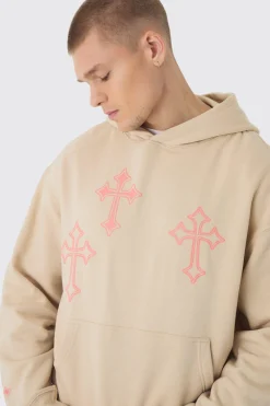 Oversized Boxy Cross Printed Hoodie | BoohooMAN UK
