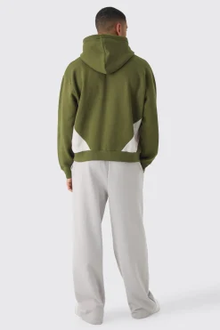 Oversized Boxy Cut & Sew Colour Block Zip Through Hoodie | BoohooMAN UK