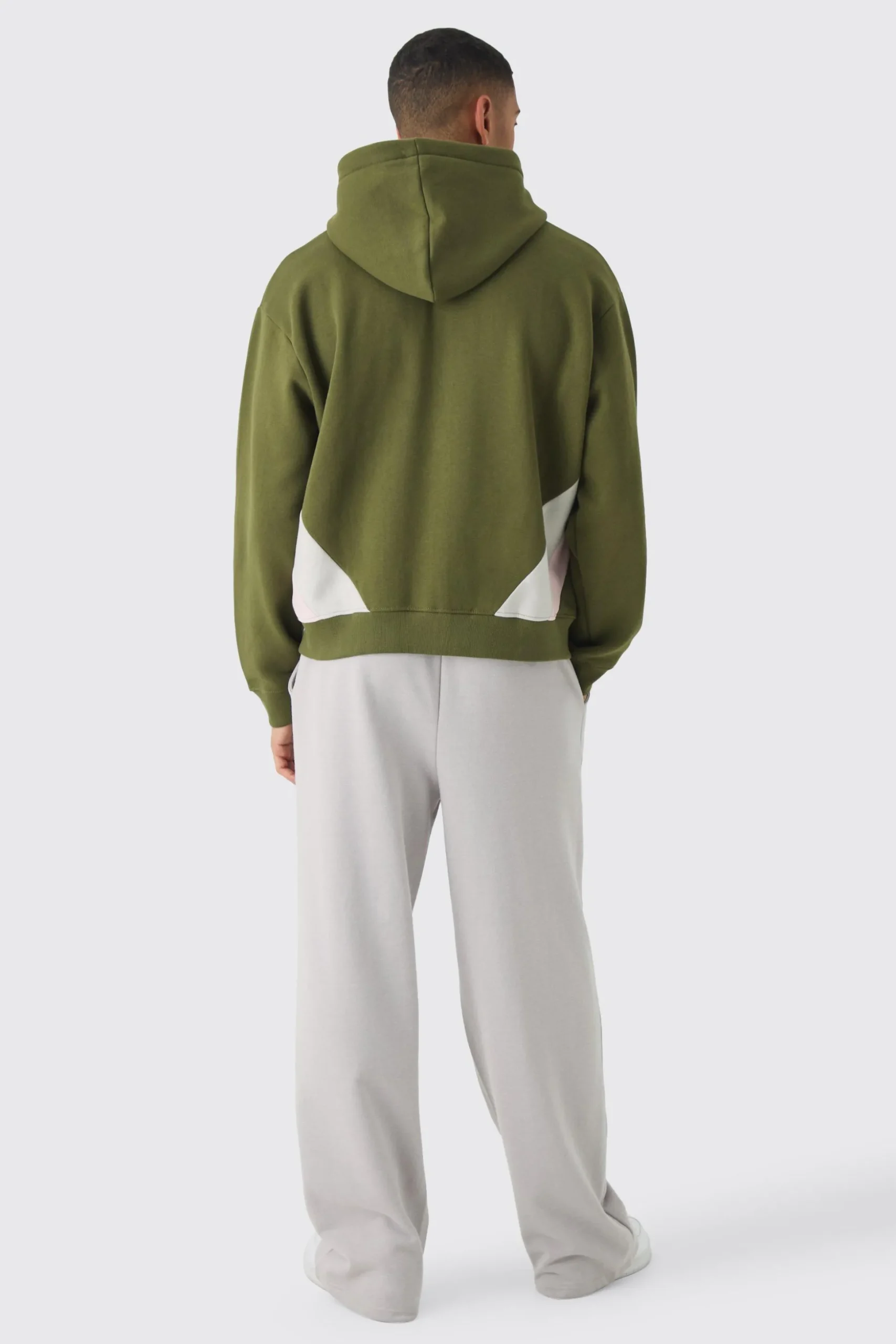 Oversized Boxy Cut & Sew Colour Block Zip Through Hoodie | BoohooMAN UK