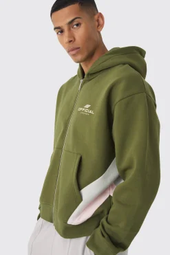 Oversized Boxy Cut & Sew Colour Block Zip Through Hoodie | BoohooMAN UK