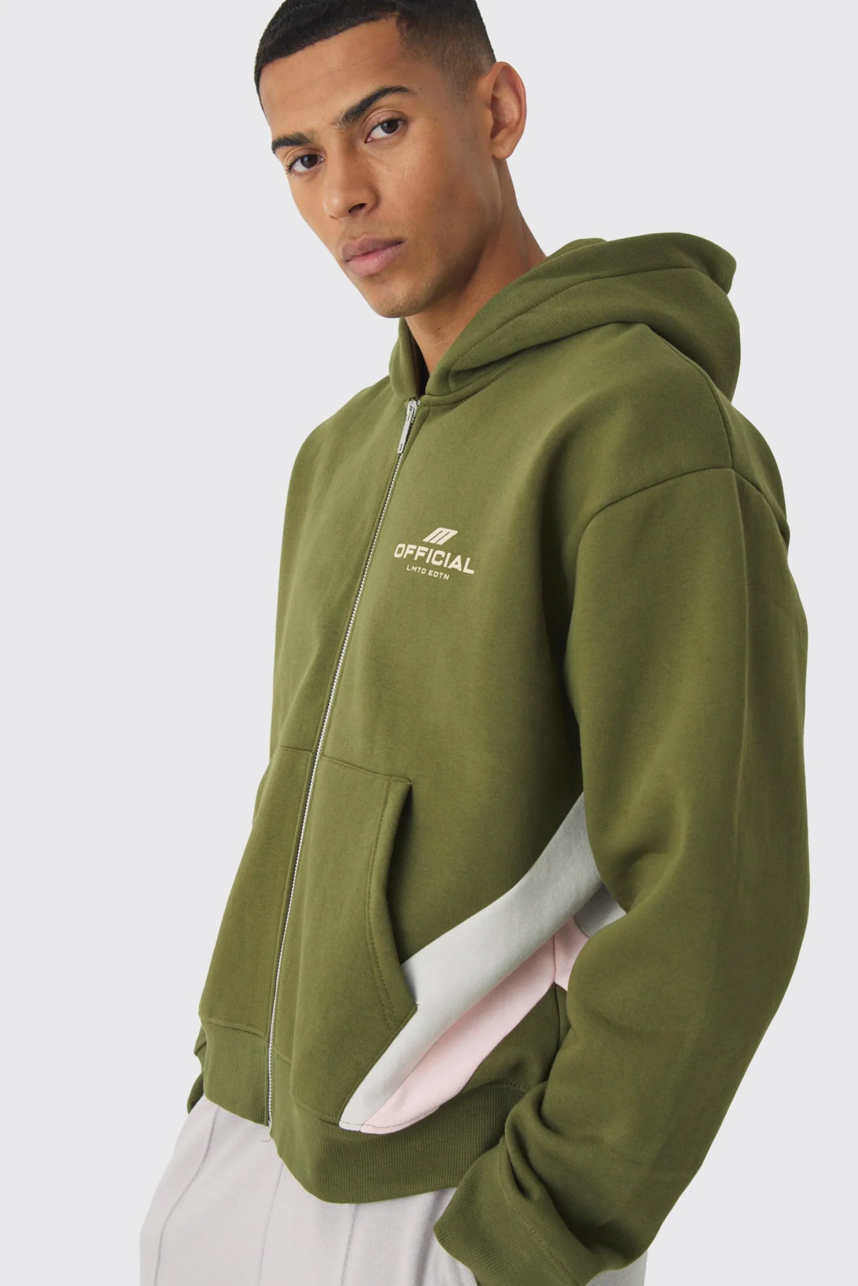 Oversized Boxy Cut & Sew Colour Block Zip Through Hoodie | BoohooMAN UK