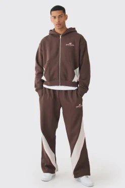 Oversized Boxy Cut & Sew Colour Block Zip Through Tracksuit | BoohooMAN UK