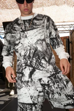 Oversized Boxy Denim Printed Waffle T-shirt & Shorts Set | BoohooMAN UK