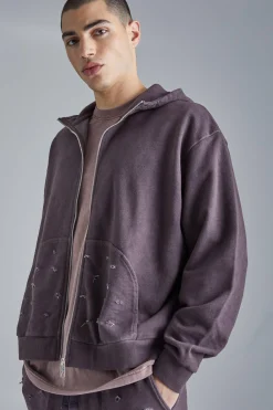 Oversized Boxy Distressed Washed Hoodie | BoohooMAN UK