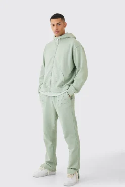 Oversized Boxy Distressed Washed Tracksuit | BoohooMAN UK