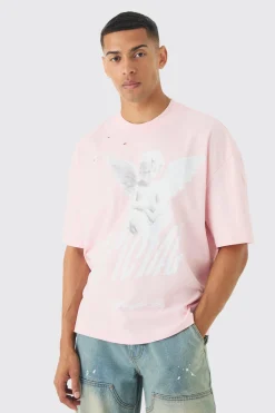 Oversized Boxy Distressed Heavyweight Renaissance Graphic T-shirt | BoohooMAN UK