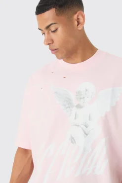 Oversized Boxy Distressed Heavyweight Renaissance Graphic T-shirt | BoohooMAN UK