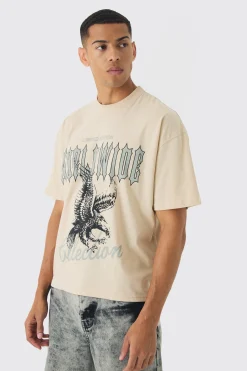 Oversized Boxy Distressed Eagle Print T-Shirt | BoohooMAN UK