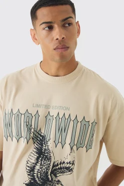 Oversized Boxy Distressed Eagle Print T-Shirt | BoohooMAN UK