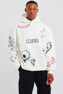 Oversized Boxy Doodle Graphic Hoodie | BoohooMAN UK