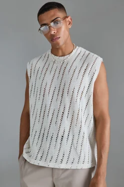 Oversized Boxy Drop Armhole Extreme Distressed Tank | BoohooMAN UK