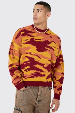 Oversized Boxy Drop Shoulder Abstract Jumper | BoohooMAN UK