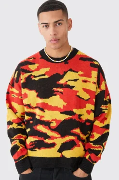 Oversized Boxy Drop Shoulder Abstract Jumper | BoohooMAN UK