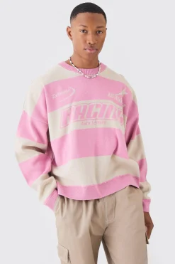 Oversized Boxy Drop Shoulder Moto Knit Jumper | BoohooMAN UK