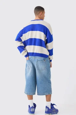 Oversized Boxy Drop Shoulder Moto Knit Jumper | BoohooMAN UK