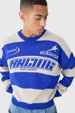 Oversized Boxy Drop Shoulder Moto Knit Jumper | BoohooMAN UK