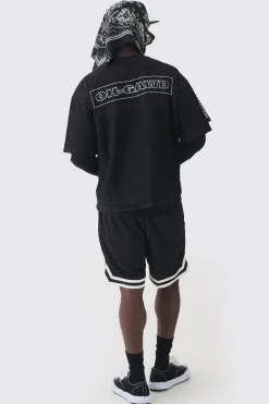 Oversized Boxy Drop Shoulder Mesh Layer Applique T-shirt | BoohooMAN UK