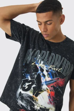 Oversized Boxy Eagle Car Graphic T-Shirt | BoohooMAN UK