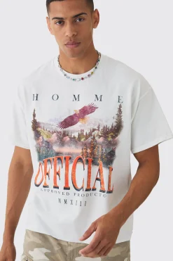 Oversized Boxy Eagle Landscape Print T-shirt | BoohooMAN UK