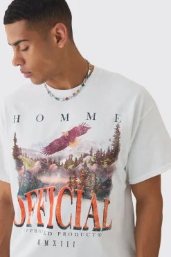 Oversized Boxy Eagle Landscape Print T-shirt | BoohooMAN UK