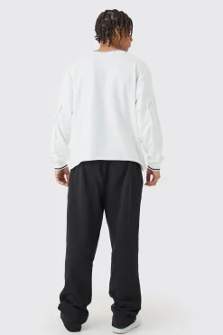 Oversized Boxy Embroidered Sports Rib Sweatshirt | BoohooMAN UK