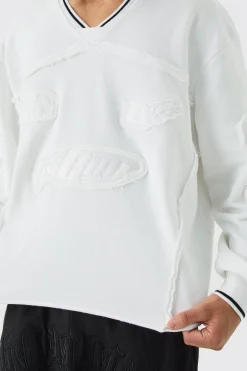 Oversized Boxy Embroidered Sports Rib Sweatshirt | BoohooMAN UK