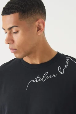 Oversized Boxy Embroidered Slogan T-shirt | BoohooMAN UK